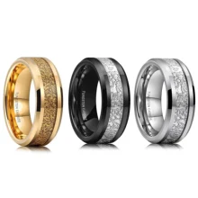 Classic Engagement Jewelry Fashion Rings Embossed Gold Silver Foils Inlay 8mm Tungsten Wedding Rings for Men Women Tungsten Ring