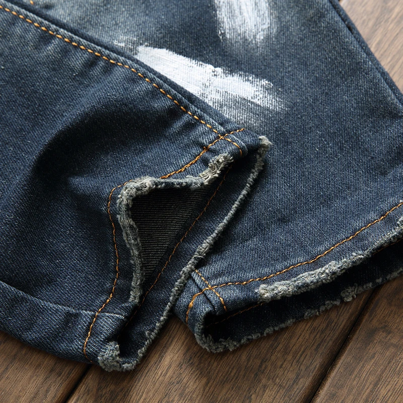 American Streetstyle Embroidered Ripped Jeans Men's Badge Hand-painted ...