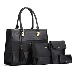 Fashion trendy PU leather bags crocodile pattern women luxury handbags ladies 4 pcs hand bag and purse set