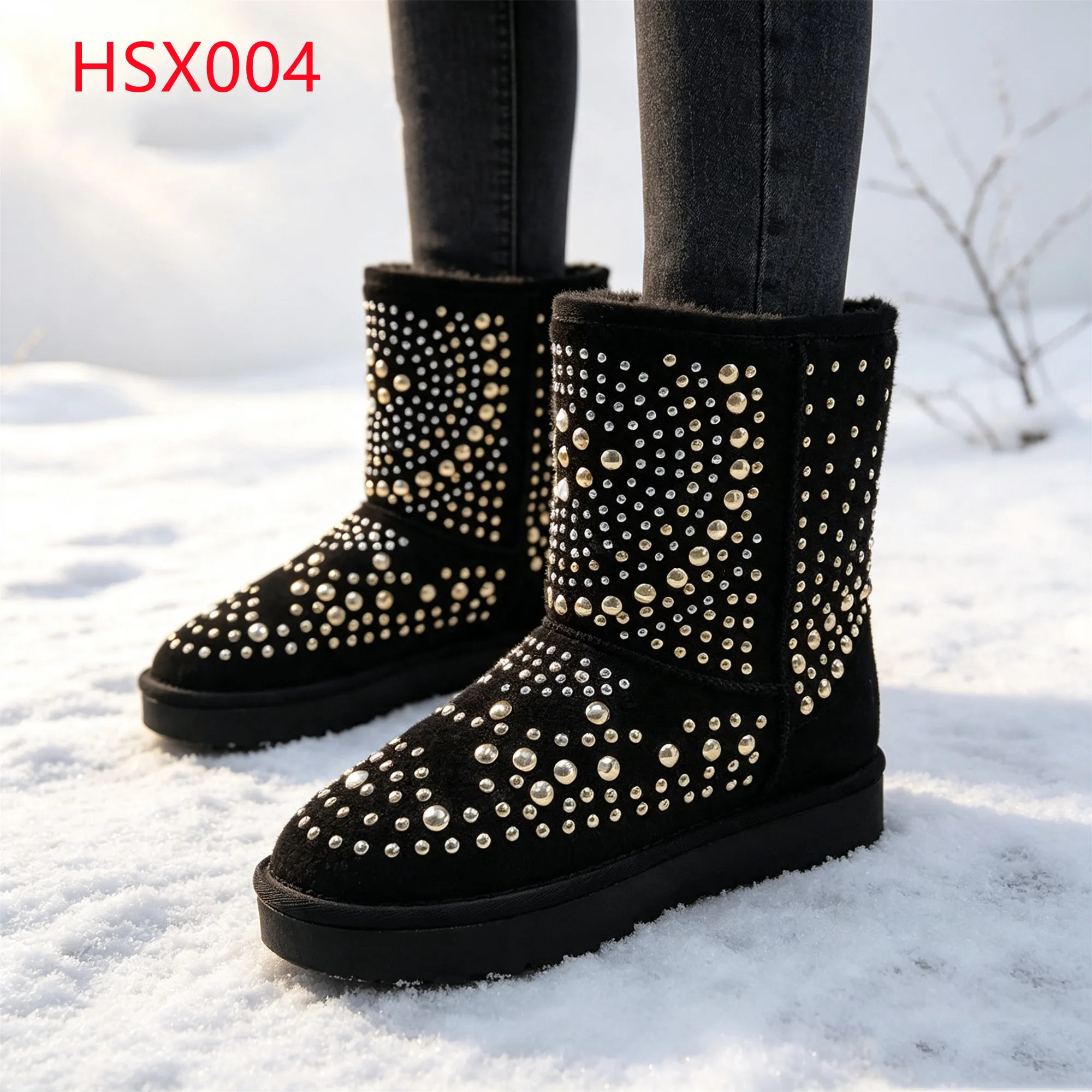 LXG,Downhill Skiing Diamond Ornament Hua Singh Lady Snow Boots Winter Walks Anti-slip&cold TPR Sole Women Midi Boots HSX004
