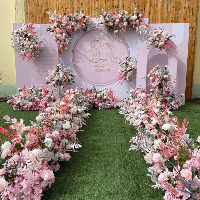 Pink Wedding Archway, Wedding Flower Row , Outdoor Wedding Backdrop, Floral Table Runner , Birthday Party Decor on sale Floral Arch Arrangement