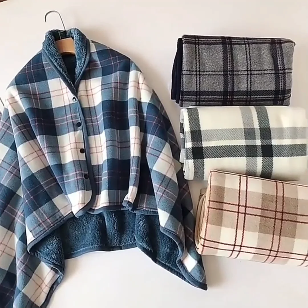 Polar Fleece And Flannel Shawl Travel Blanket Sofa Office Shawl Blanket