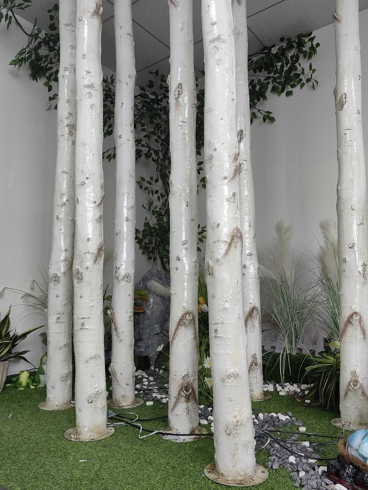 Glowing Birch Artificial Tree Trunks Light Fiberglass Simulation 2m Height Birch Tree Light for Shop Garden Landscape Pathway