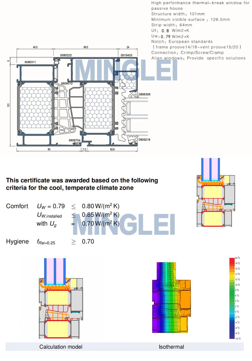 Minglei Energy efficient windows aluminum casement windows passive house windows factory