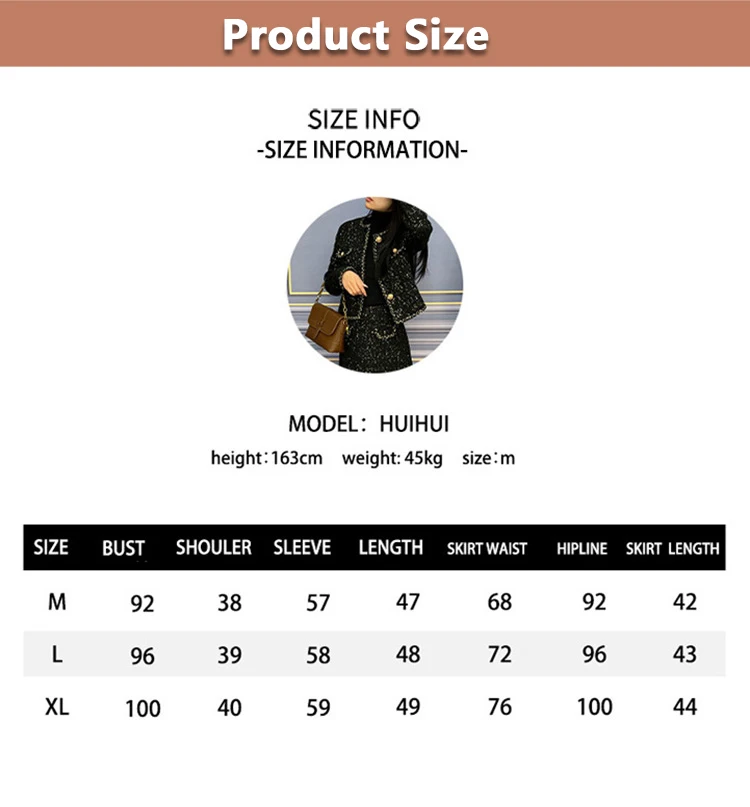 Autumn 2023 women temperament tweed formal skirt suit fashion office wear two piece set