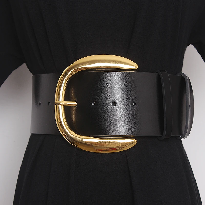 Yuangu Womens Leather Belt with Gold Buckle