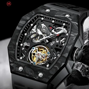 Fashion Luxury Men's True Tourbillon Mechanical Watch 5ATM Waterproof Carbon Fiber Hollow Super Luminous Tourbillon Watch