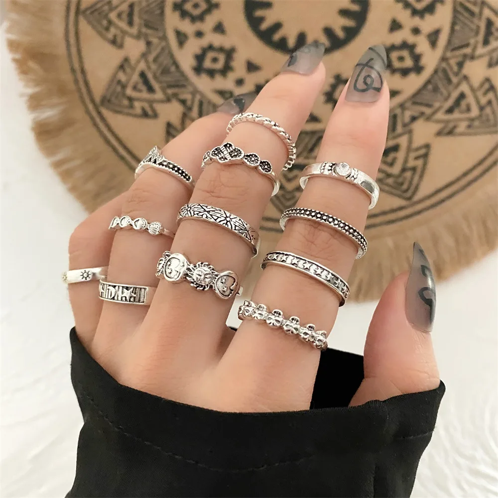 Wholesale Matching Rings for Women Anillos Mujer Silver Ring Set Bagues  Girls Anillo Bohemian Jewelry Slytherin Accessories