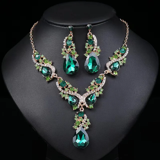 wholesale stone setting zirconia luxury necklace earrings set women fashion fine jewelry jewelry sets for party wedding