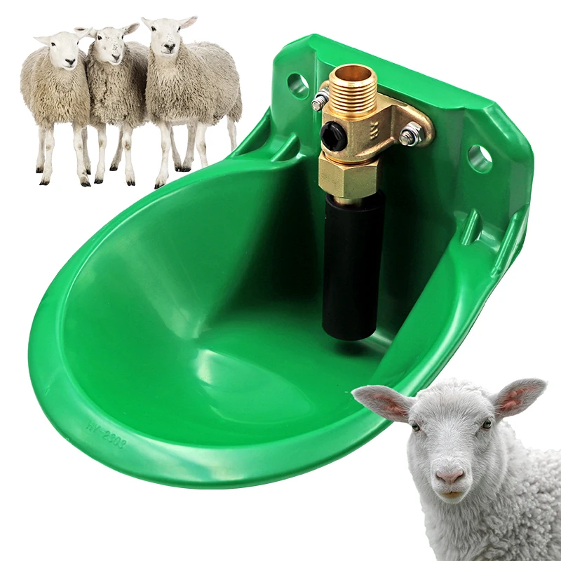 Automatic Copper Valve Sheep Goat Water Bowl Green Plastic Durable Sheep Water Drinking Bowl