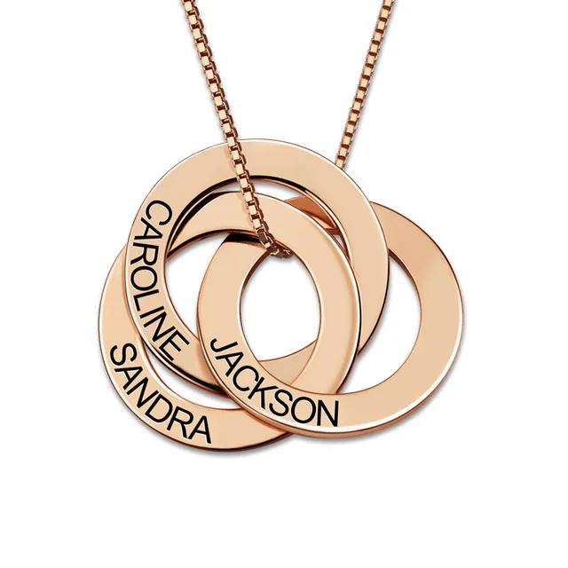 Blank 3 Circle Interlocking Rings Stainless Steel Custom Engraved Personalised Names Russian Ring Necklace for Mom Women