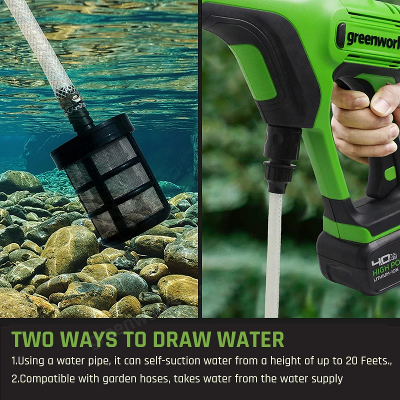 Greenworks 24V hogedrukreiniger 600 PSI 400W autowasser, zelfaanzuigend, draagbaar, oplaadbaar, 4.0Ah accu en oplader_voghion.com