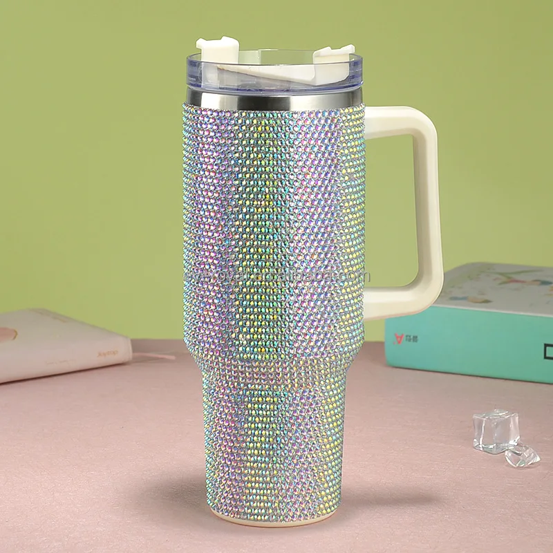 Double Wall Stainless Steel Tumbler Insulated Vaccum Tumbler With Handle 40oz Rhinestone Tumbler