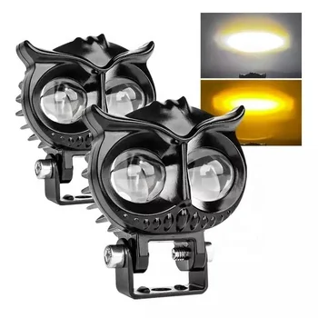 2023 Owl Design Dual Color Led Motorcycle Fog Head Light bulb Headlight Auxiliary Spot work lamp Projector Lens driving light
