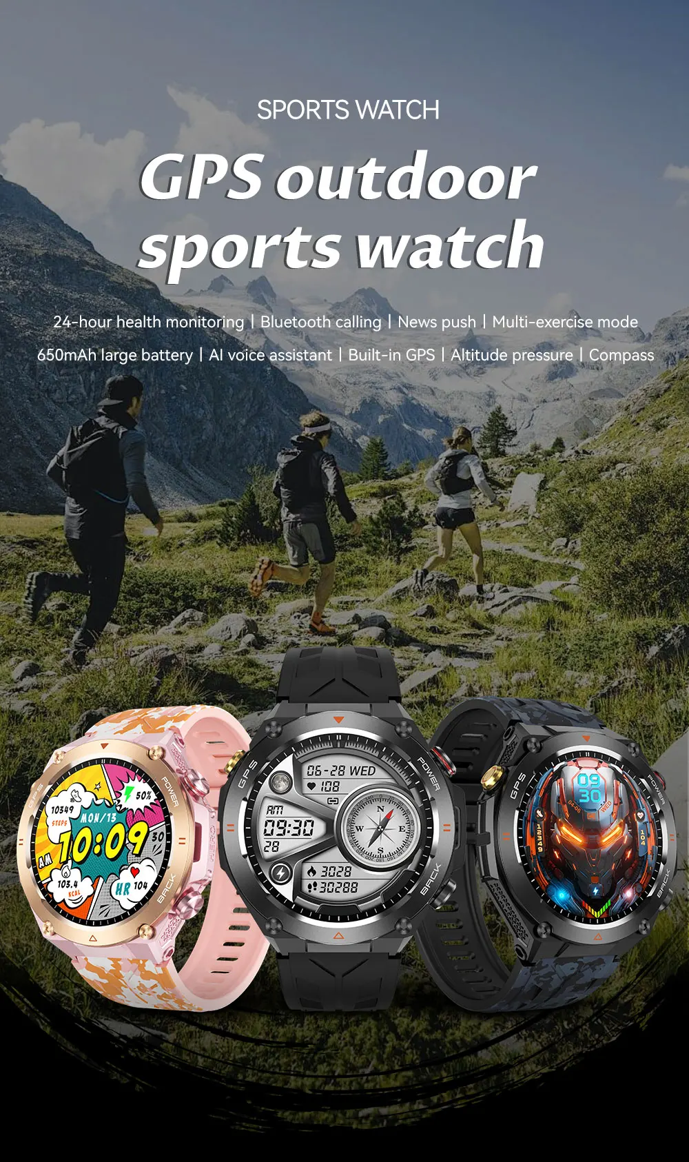 product gps outdoor sport smart watch waterproof  ip68 sleep blood oxygen monitoring slim lightweight for men girls-2