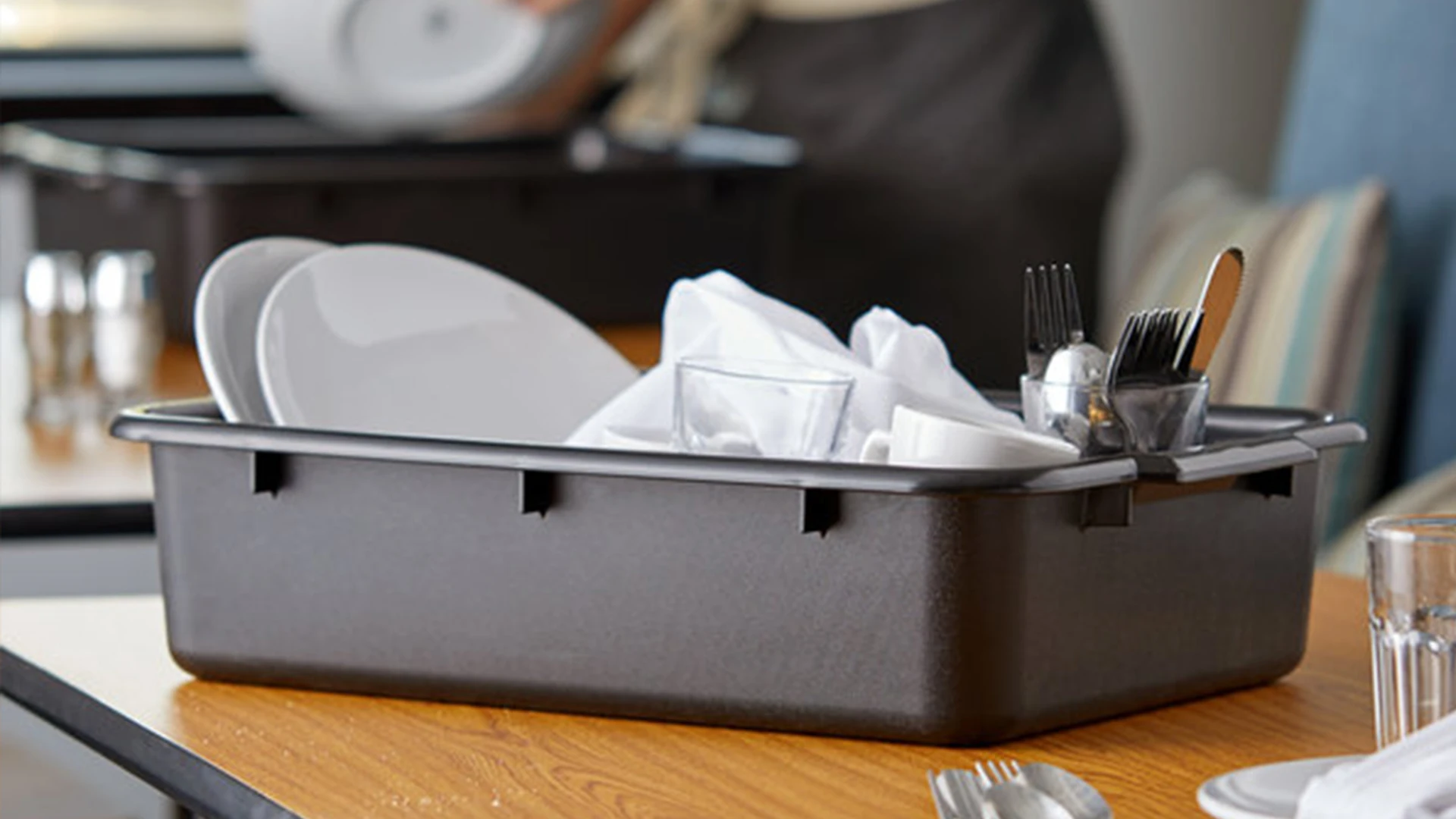 Heavy Duty Plastic Storage Tableware Box Large Black Tote Box For