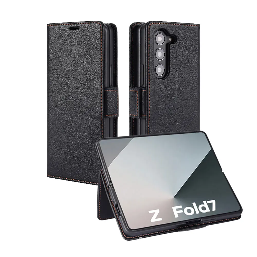 product laudtec with wallet card slot stand phone cases for samsung z fold 7 6 leather shockproof business back cover customized sjk1061-2