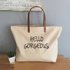 Eco-Friendly Large Canvas Handbag Cotton Natural Embroidery Printed Logo Leather Handle Shopping Market Tote Bags