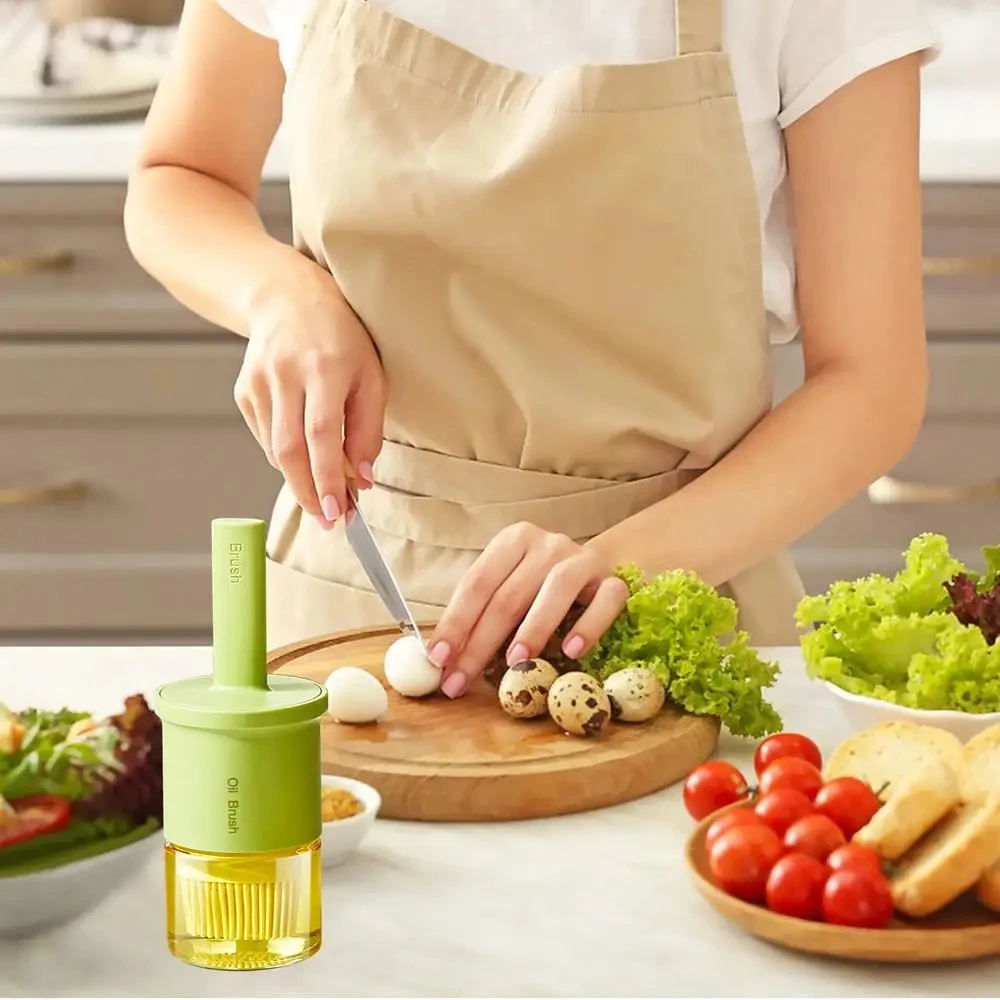2 in 1 Kitchen High Temperature Resistant Pot Container Spill-proof Container Edible Oil Dispenser Bottle With Brush