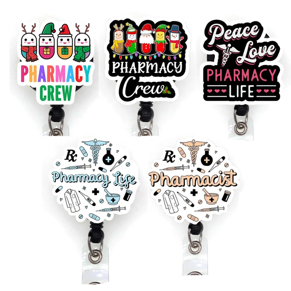 Custom Medical Series Badge Holder Pharmacy Acrylic Pill Retractable