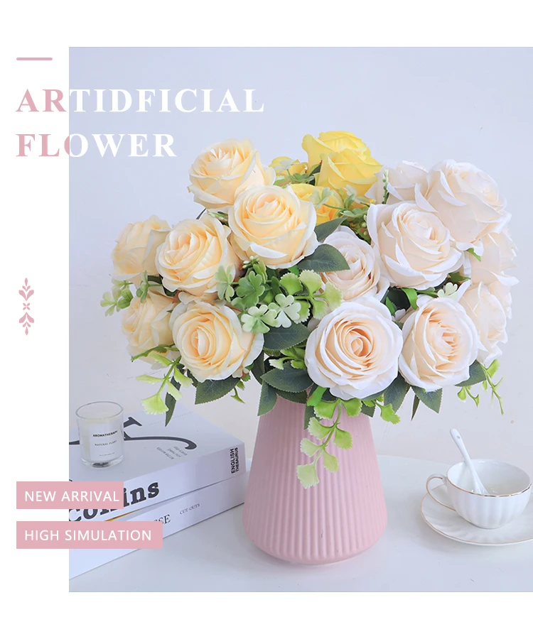 Faux Roses Artificial Flowers Rose Bunch Red And White Artificial Flowers Bouquet For Decoration