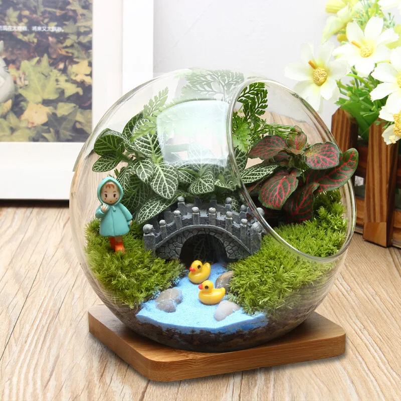 Decorative Modern Glass Vase for Flower Wedding Nodic Round Slant Landscape Bottle