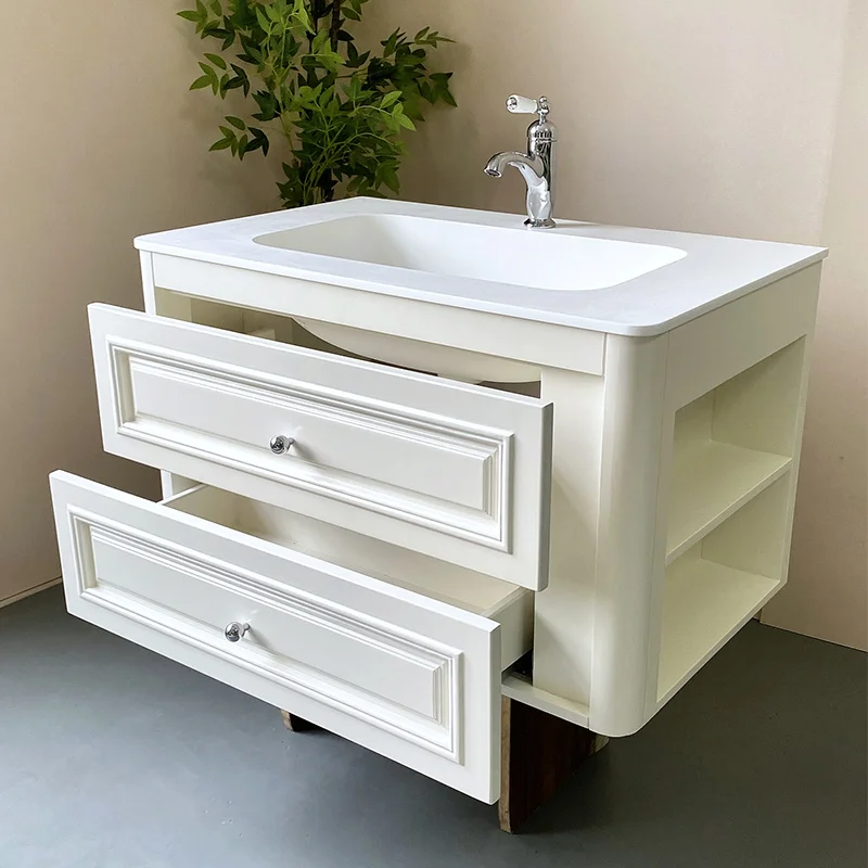 product custom light french cream wind oak bathroom cabinet combination bathroom ceramic washbasin vanity-8