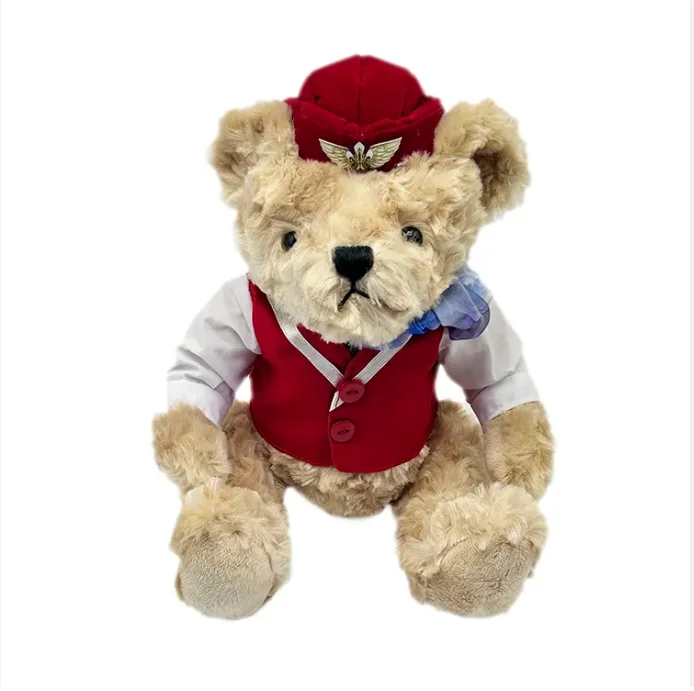 Wholesale OEM Plush flight attendant teddy bear stuffed toy aviation