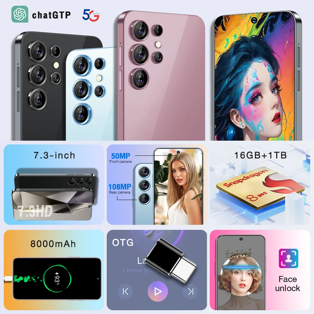 Original S24 Ultra 5G Smartphone S24 Ultra AI Celular Baratos Big Screen Big Battery 5g AI Mobile Phone Factory Price