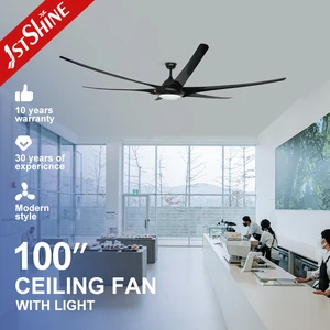 1stshine Ceiling Fan Industrial DC Motor 6 ABS Blades Black 100 Inches Big Ceiling Fan with LED Light