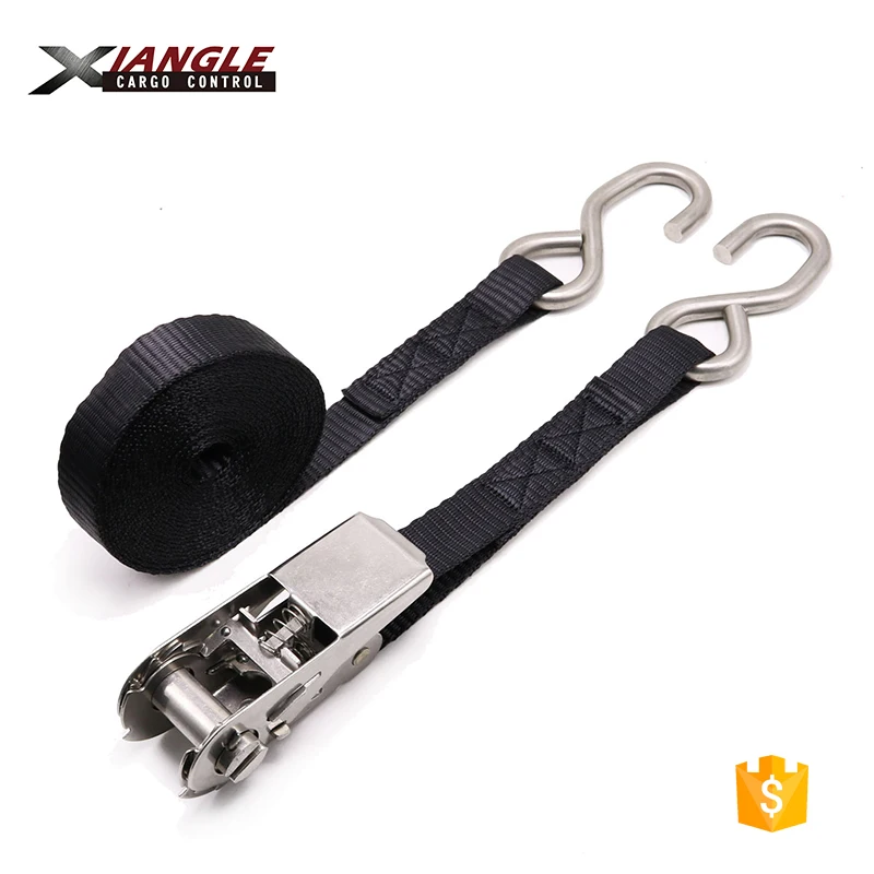 1 inch heavy duty 2.5cm motorcycle S hook tie down 304 stainless steel cargo lashing ratchet straps for car transportation