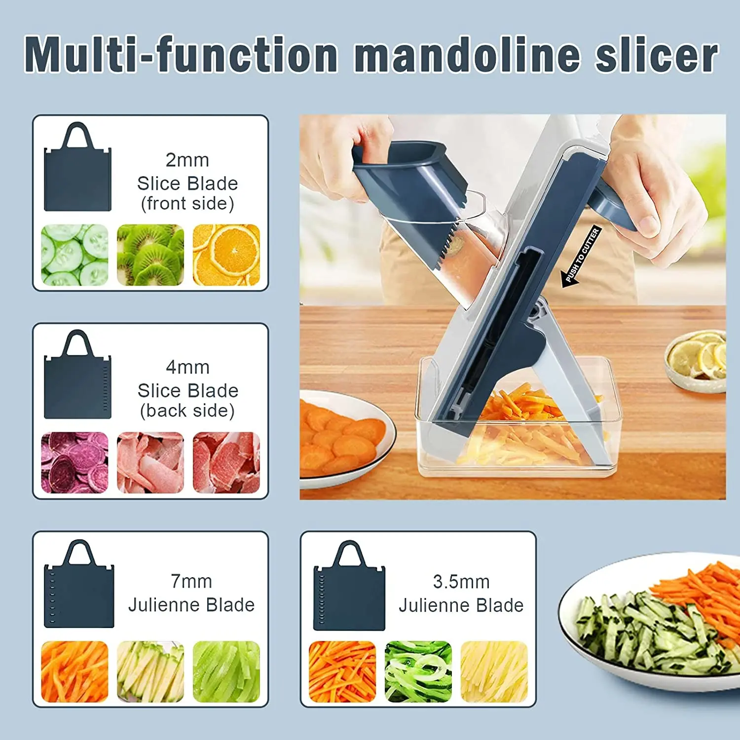 Mandoline Vegetable Slicer Adjustable Thickness Potato Onion Chopper Safe  Upright Dicer (Blue)