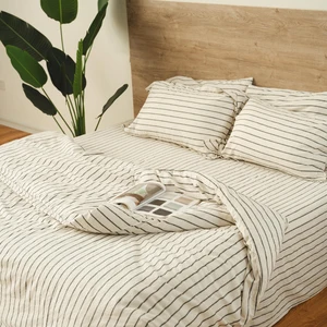 Biodegradable Moisture Wicking Custom Size 100%  Pure Flax Linen Duvet Cover and Stone Washed 100% French Linen Bed Sheet Set