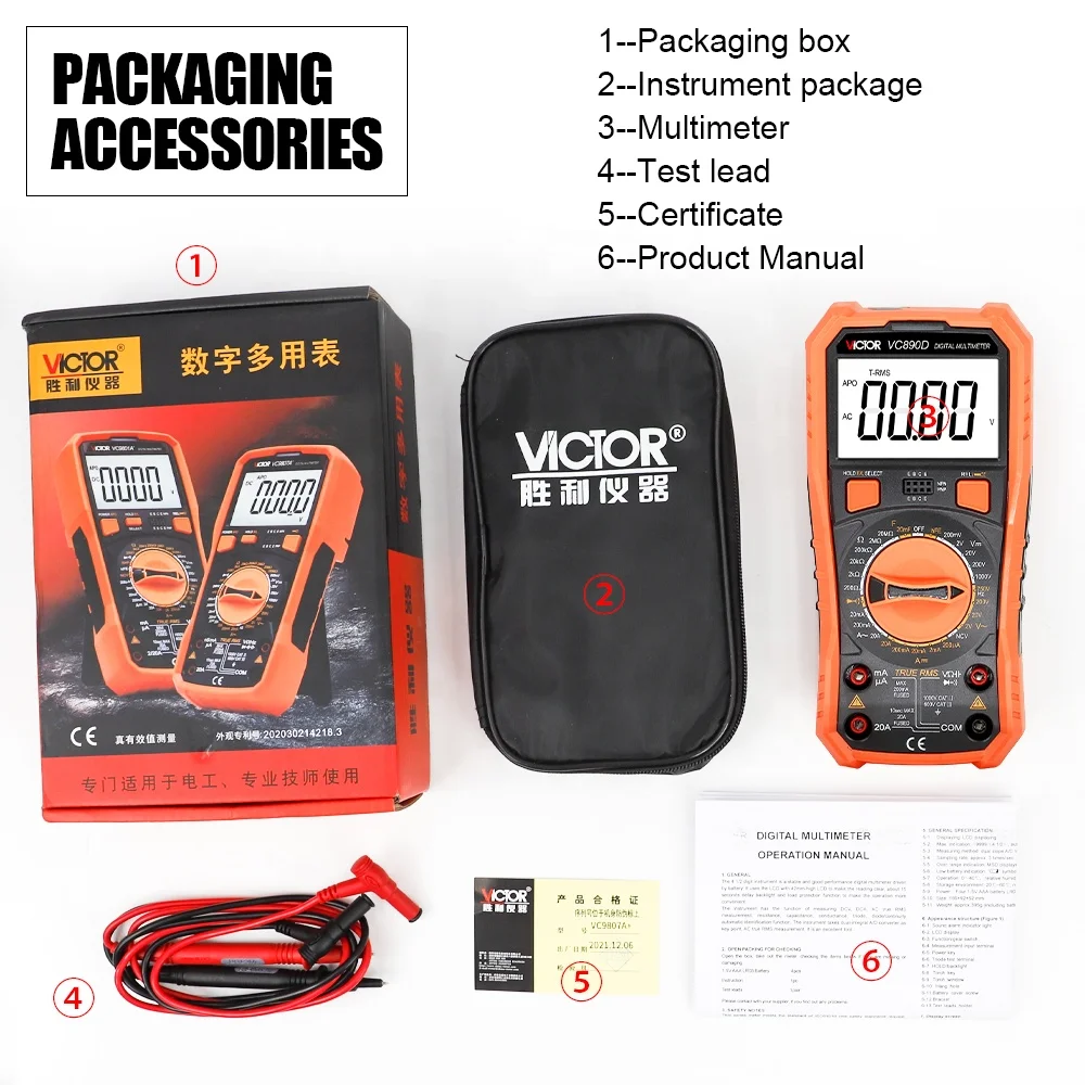 Hot Sale VICTOR Digital Multimeter VC890D 20Amp 2000 Counts Manual RangeDigital Multimeter True RMS Backlight Multimeter Digital