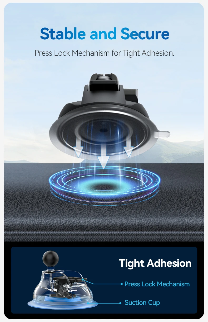 TELESIN  Suction Cup Magnetic Holder Mount for Cellphone with Aluminum Nylon Material for Car Glass