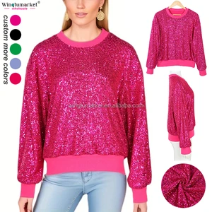 Fashion Female Sweatshirts Sequins Long Sleeve Fall Pullover Soft Lining Oversized Crewneck Sequin Custom Sweatshirt Women