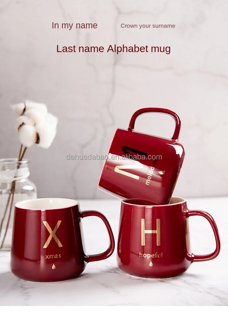 Creative Personality Ceramic Wine Red Letter Cup  Mug With Cover Spoon Coffee Cup Trend Lovers Cup Can Be Customized.jpg