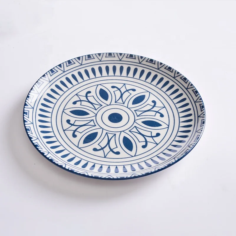 Blue and White Style Eco-Friendly Ceramic Dinner Set Pad Printed Porcelain Restaurant Plate Dishes Dinner Plate