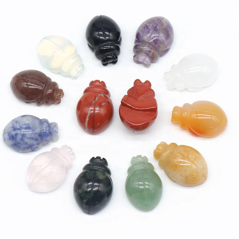 1 Inch Beetle Crystal Agate Stone Mini Carved Animal Half Jewel Craft Ladybug Ornament