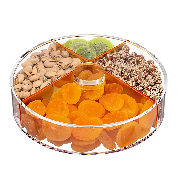 Custom Round Acrylic Candy Tray With Lid 4 Compartments Acrylic Serving ...