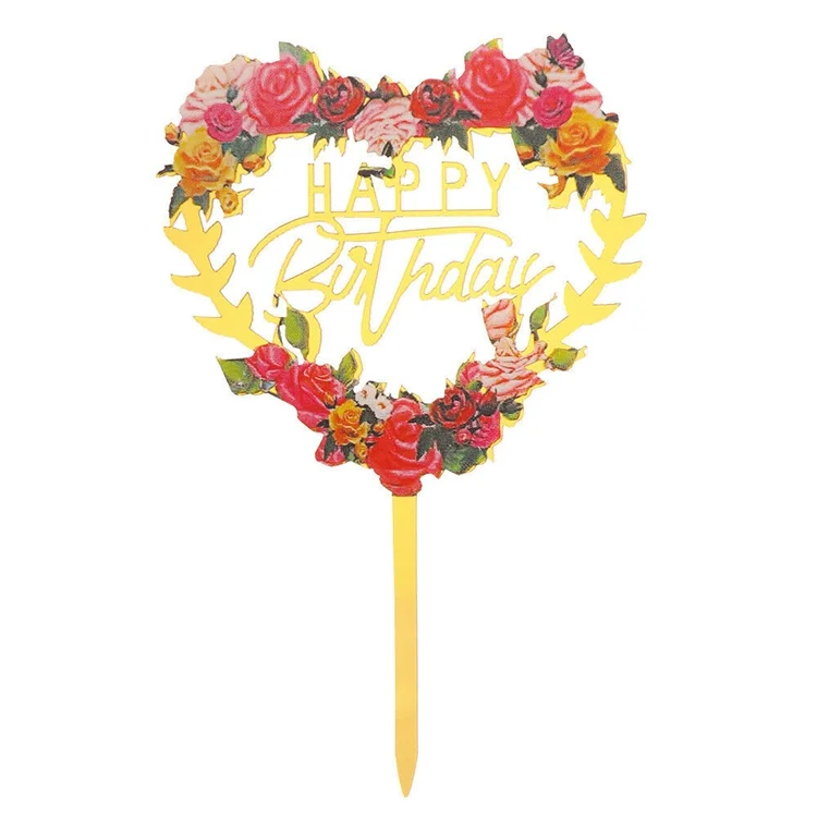 Decoration De Gateau Acrylique 100 Pieces Garniture De Cupcake Cœur Et Fleur Imprime Joyeux Anniversaire Mariage Buy Gateau Topper Articles De Fete Gateau Topper Product On Alibaba Com
