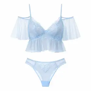 Elegant Soft Knit V-neck  Floral Pattern Polyester Sleepwear Set with Scalloped Lace Trim and Front Logo for Women