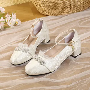 Women's Summer Fairy Square Thick Heel Sandals Pearl Mary Jane Style with and Cushioning Feature