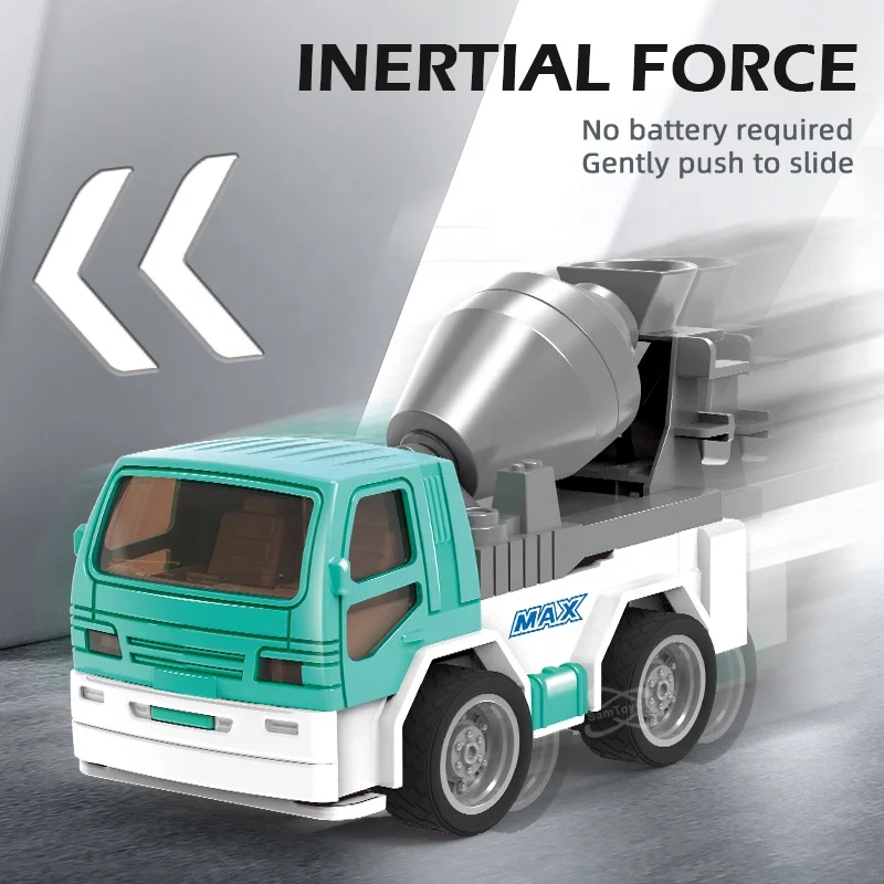 Samtoy 12pcs Mini Plastic Model Inertial Construction Truck Friction Toy Vehicle Container Toys Cars and Trucks for Kids