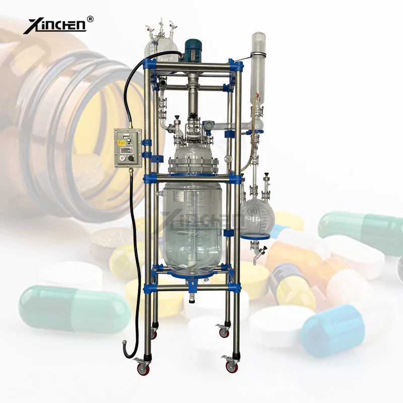 XINCHEN Double Wall Jacketed Glass Reactor 20liter for Processing Chemistry