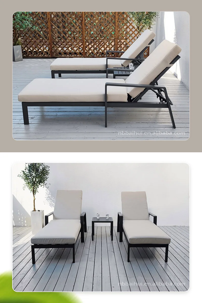 Bhr Sun Lounger Beach Kd Aluminum Frame Lounge Bed Outdoor Pool Furniture With Side Table Lounge