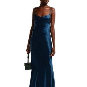 Wholesale Silk Clothing Sexy Popular High Quality Women Adjustable Straps Long Sexy Girls Silk Dresses Satin Evening Dress