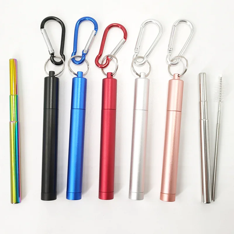 IKITCHEN Telescopic Drinking Straw Set with Box Telescopic Metal Straw Reusable Stainless Steel Telescopic Straw