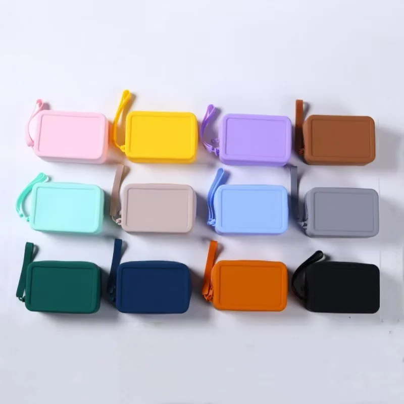 Customizable Logo Portable Small Square Bag Silicone Coin Purse Lipstick Storage Silicone Makeup Bag Organizer preview 3