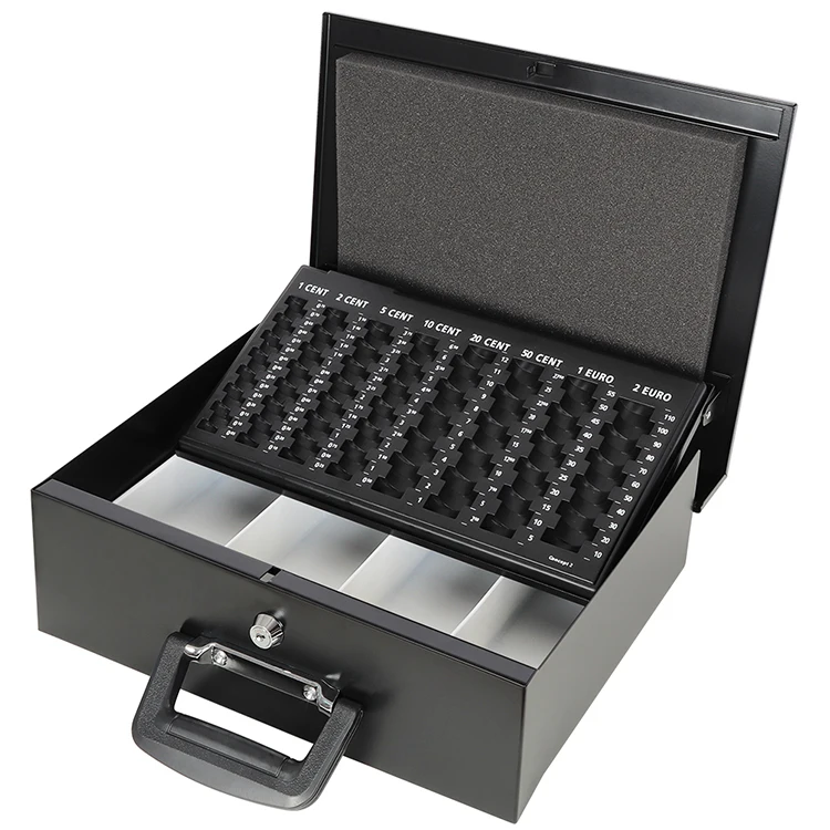 Hot Sale Security Metal Cash Box With PVC Plastic Cash Tray EURO Coin Cash Box